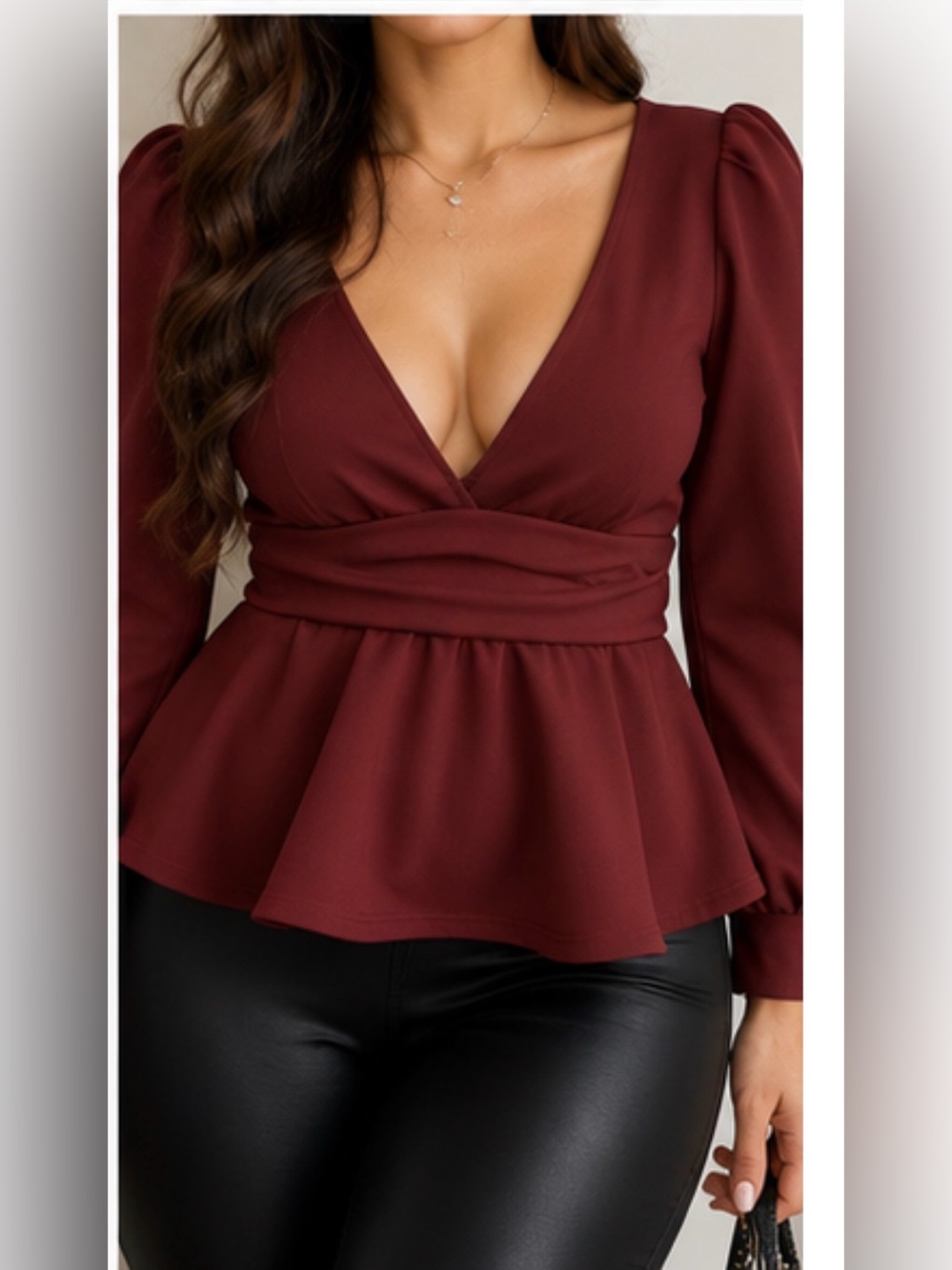 Womens Cocktail V Neck Fall Blouse Elegant Solid Color Shirt Long Sleeve